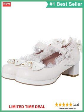Kawaii Mid Block Heel Mary Jane Pumps with Bow Ankle Strap